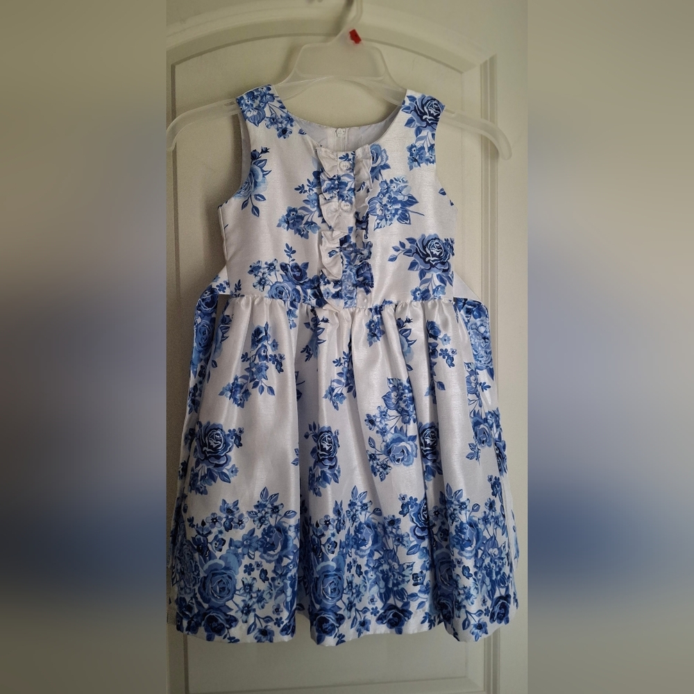 Floral Blue and White Kids Dress Sz 4 24 In Long No Tag Sz Brand Formal Cocktail